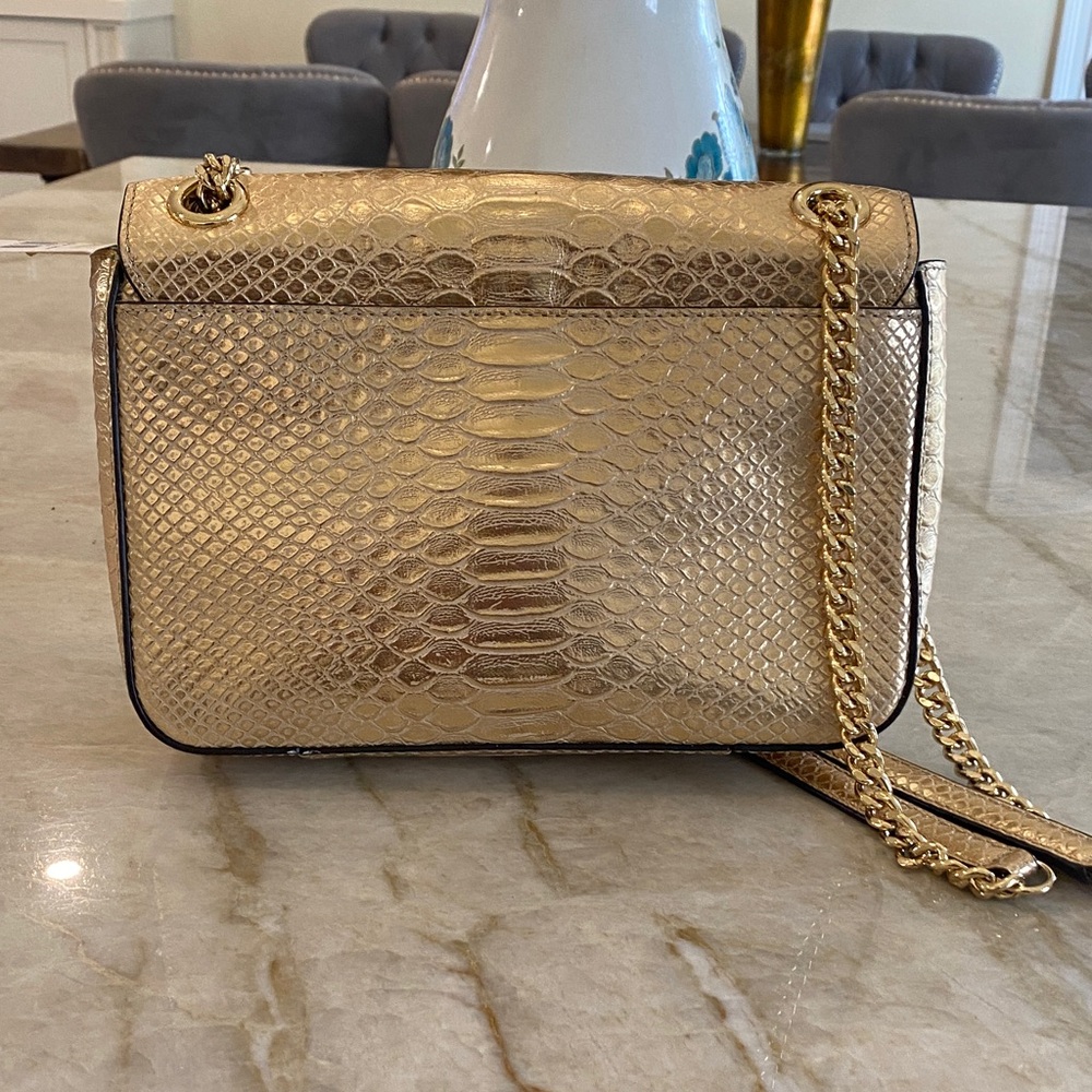 Michael Kors Gold Python-Embossed Leather Shoulde… - image 3